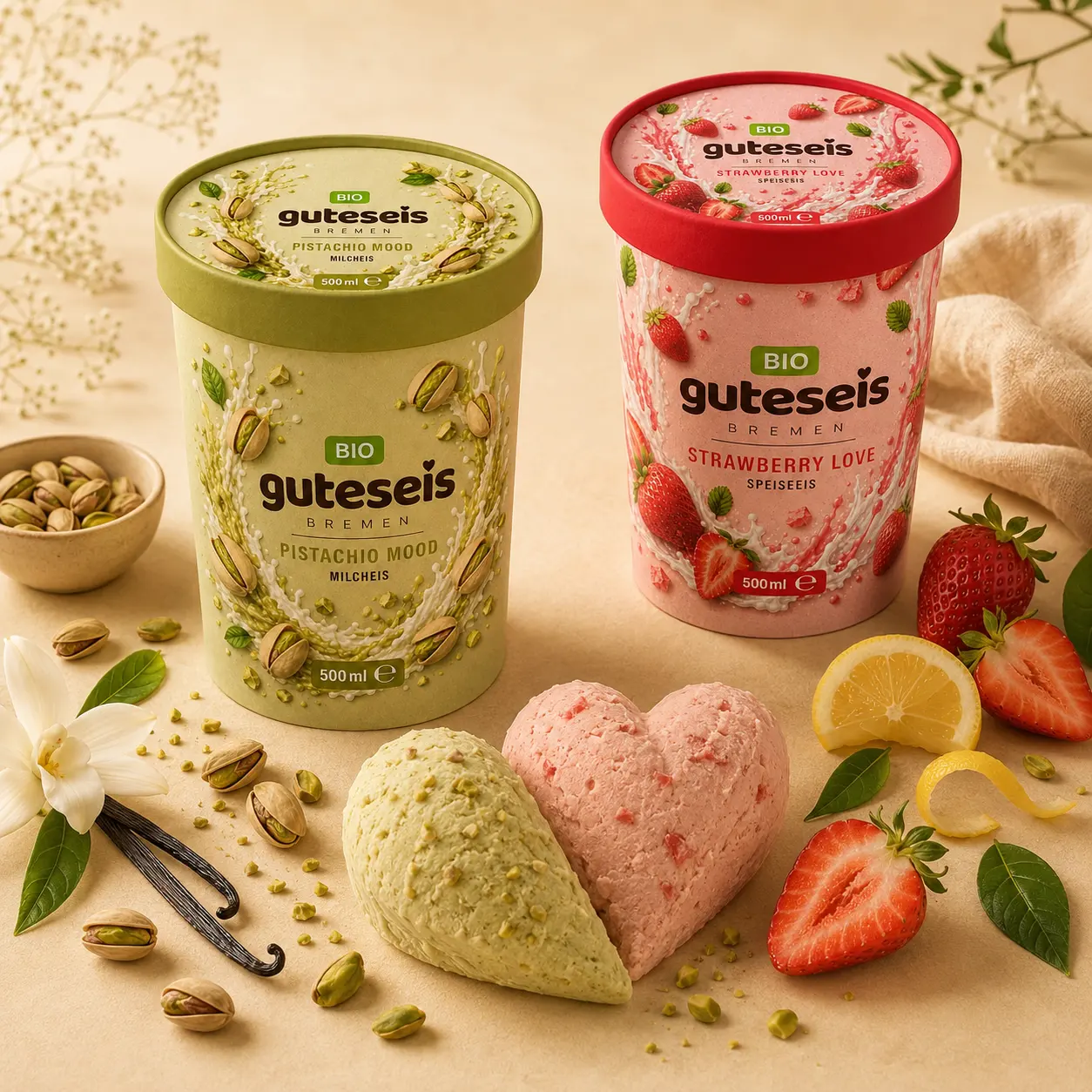 Guteseis Bio-Becher mit Eis und ausgewählten Zutaten – AI Generated
