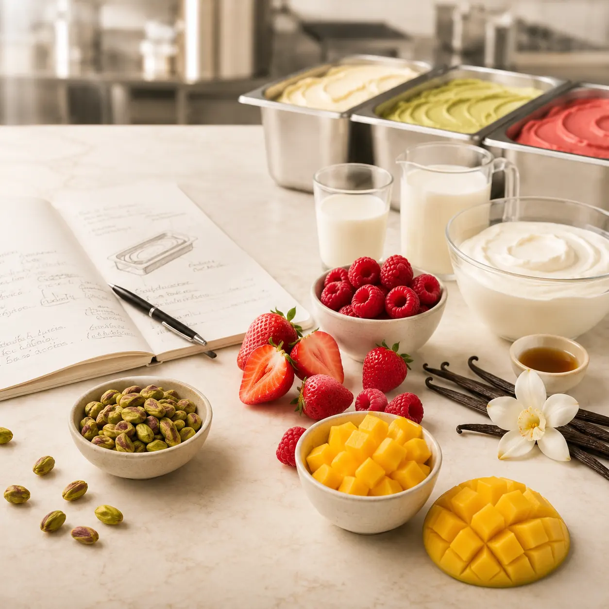 Rohstoffe und Rezepturentwicklung für Guteseis – AI Generated